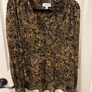 Evereve Sheer Black and Gold Floral Women's Top